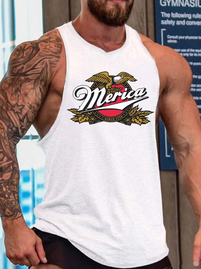 Men Sea Eagles Printing Loose Crew Neck Basics Tank Top