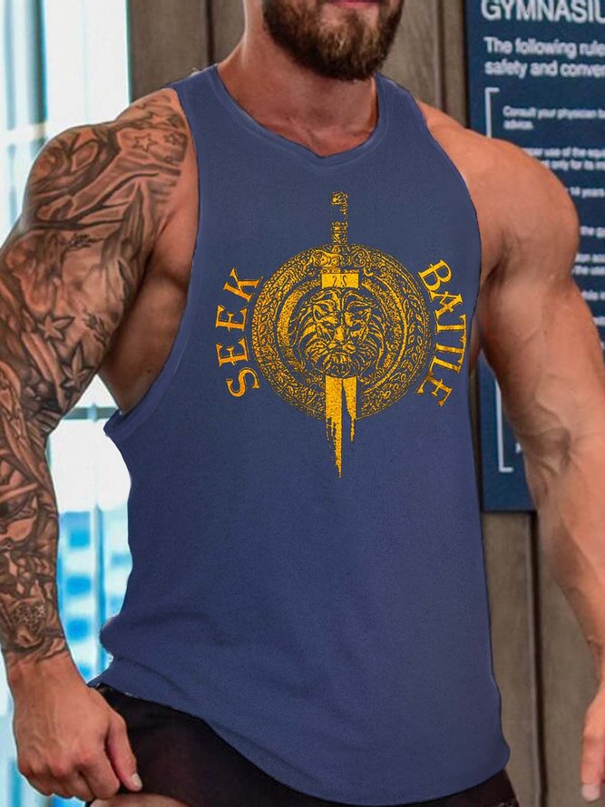 Military license men’s Loose Text Letters Tank Top