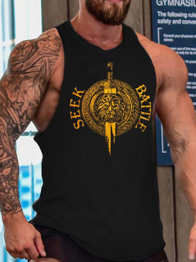 Military license men’s Loose Text Letters Tank Top