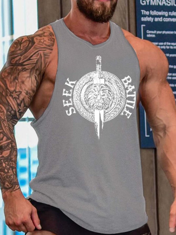 Military license men’s Loose Text Letters Tank Top
