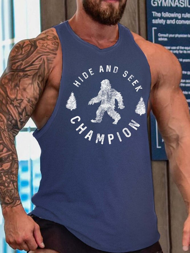 Men Orangutan Text Letters Loose Tank Top