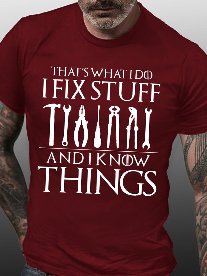 Mens I Fix Things Casual Text Letters T-Shirt