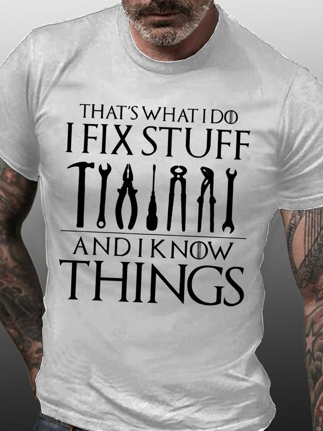 Mens I Fix Things Casual Text Letters T-Shirt