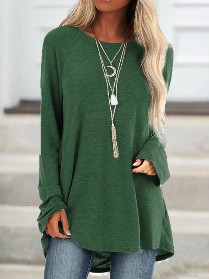 Casual Crew Neck Long Sleeve Solid Soft T-shirt