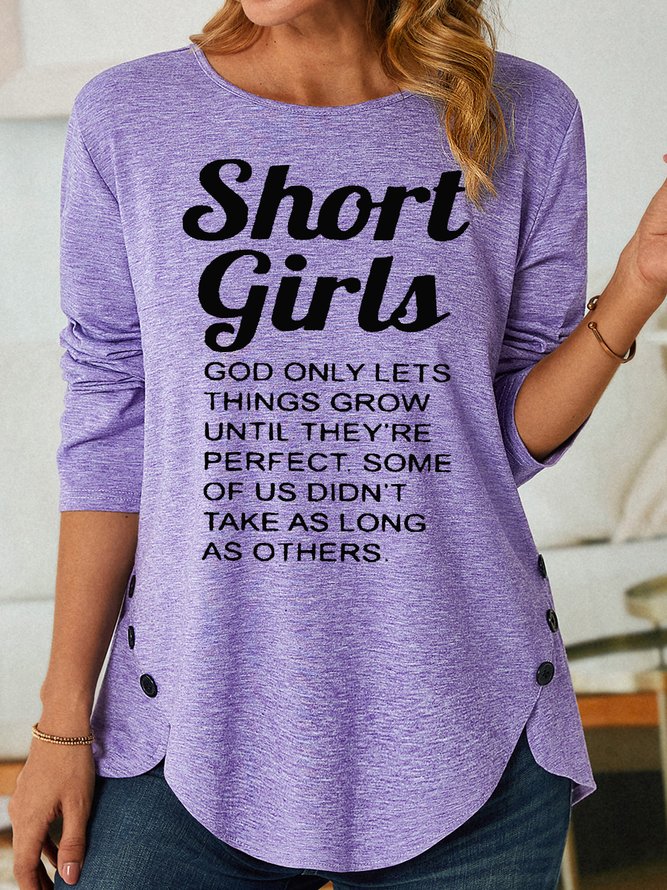 Womens Funny Short Girl Casual Crew Neck Top