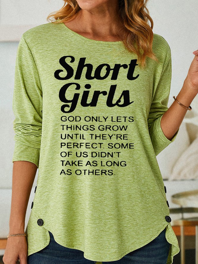 Womens Funny Short Girl Casual Crew Neck Top