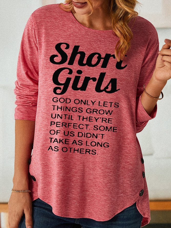 Womens Funny Short Girl Casual Crew Neck Top