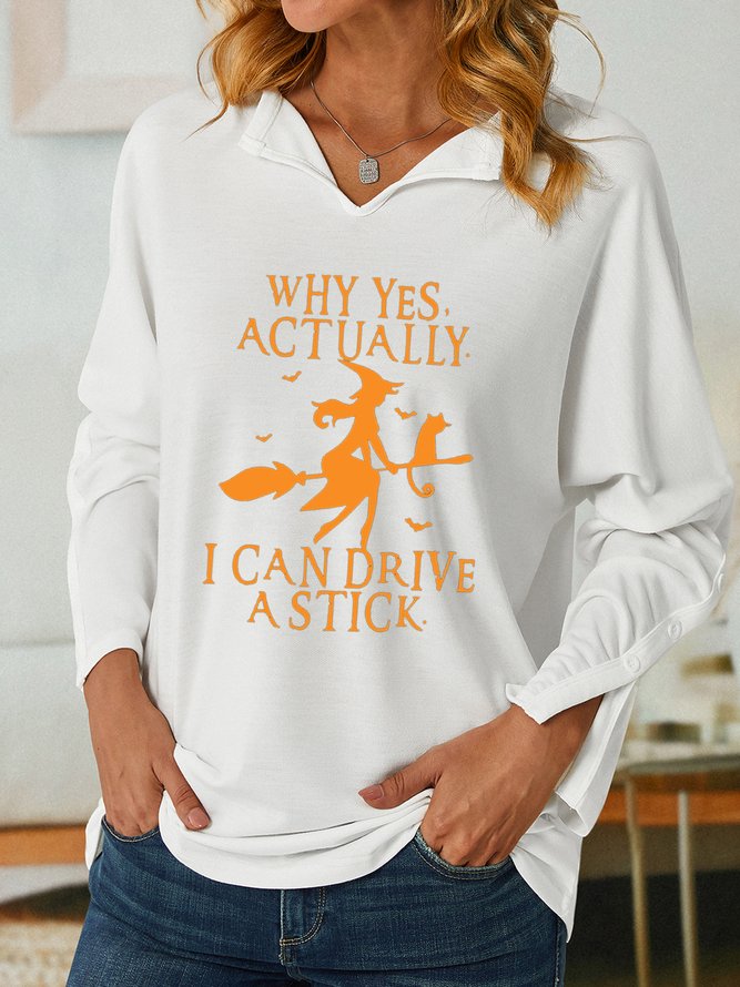 Women Funny Graphic Yes I Can Drive A Stick V Neck Simple Sweatshirt