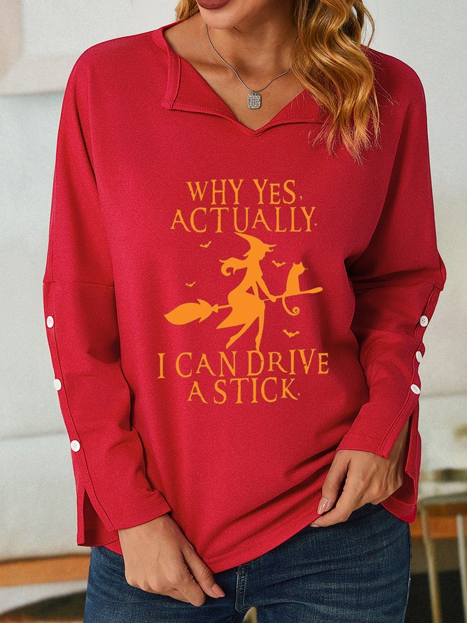 Women Funny Graphic Yes I Can Drive A Stick V Neck Simple Sweatshirt