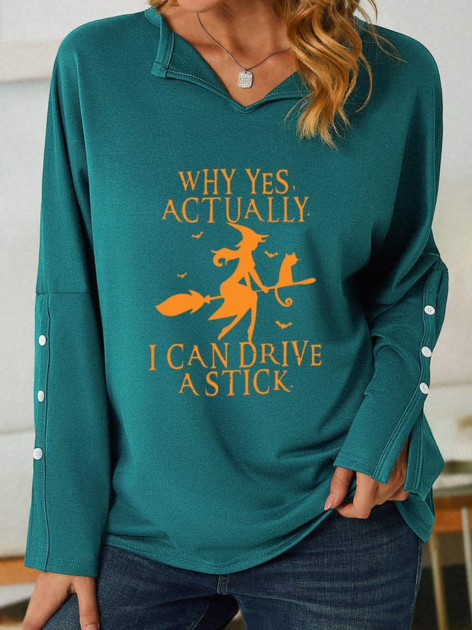 Women Funny Graphic Yes I Can Drive A Stick V Neck Simple Sweatshirt