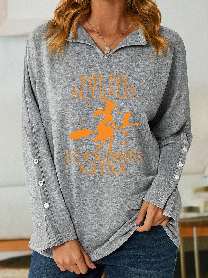 Women Funny Graphic Yes I Can Drive A Stick V Neck Simple Sweatshirt