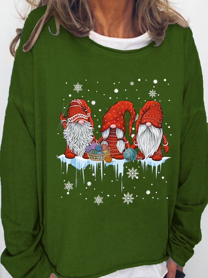 Women Christmas Gnomies Santa Crew Neck Simple Text Letters Sweatshirt