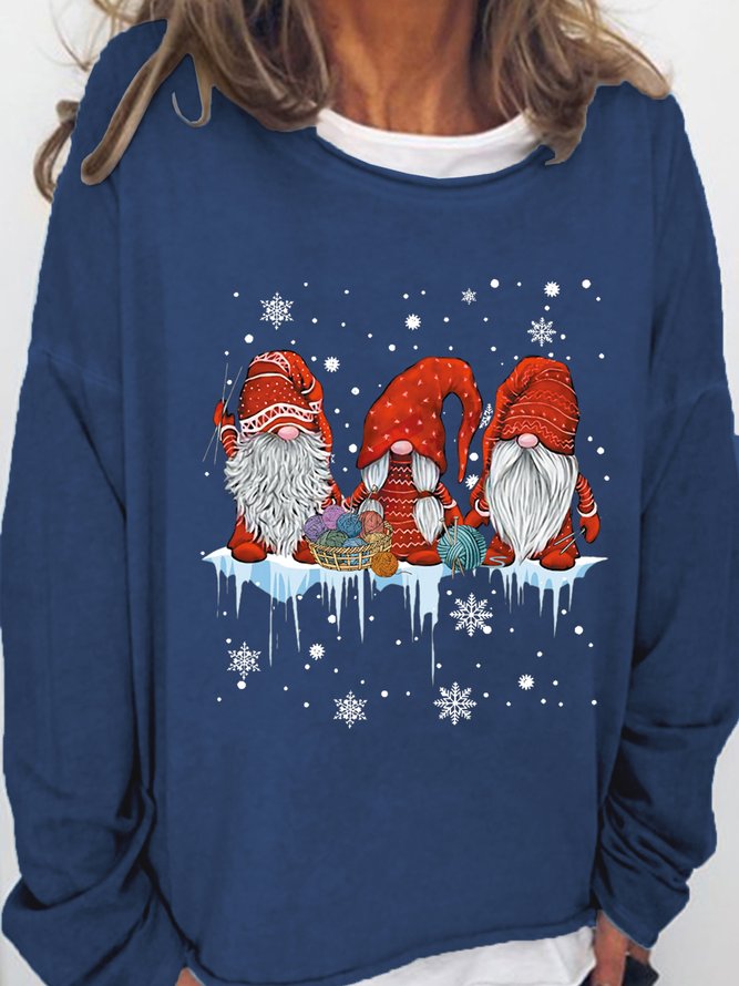 Women Christmas Gnomies Santa Crew Neck Simple Text Letters Sweatshirt