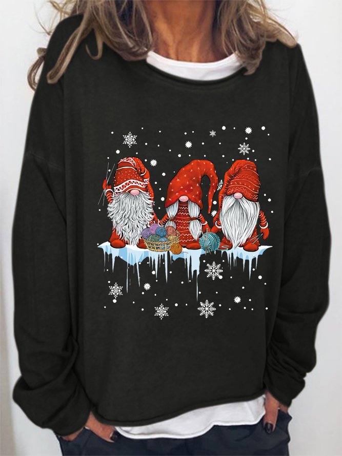 Women Christmas Gnomies Santa Crew Neck Simple Text Letters Sweatshirt