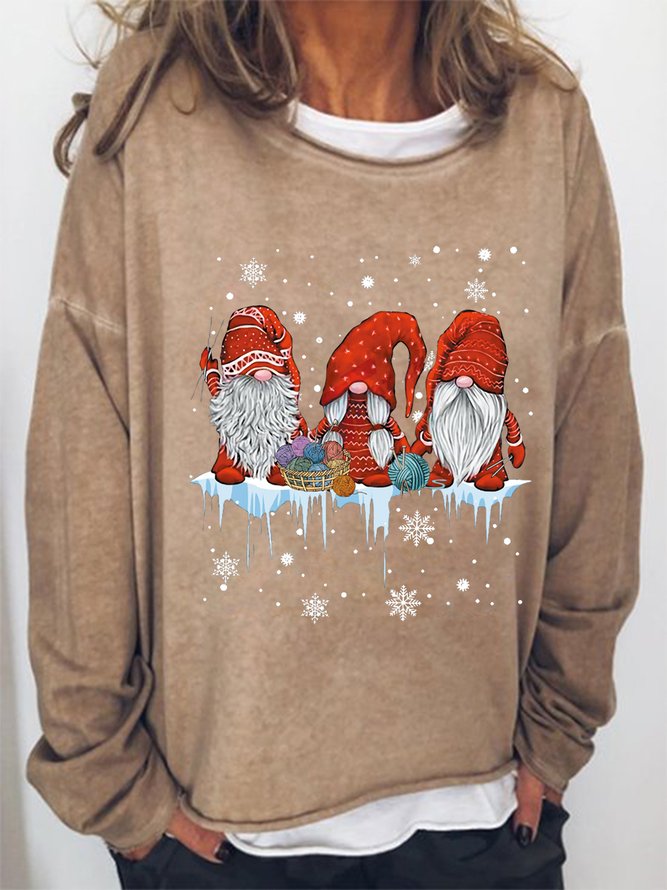 Women Christmas Gnomies Santa Crew Neck Simple Text Letters Sweatshirt