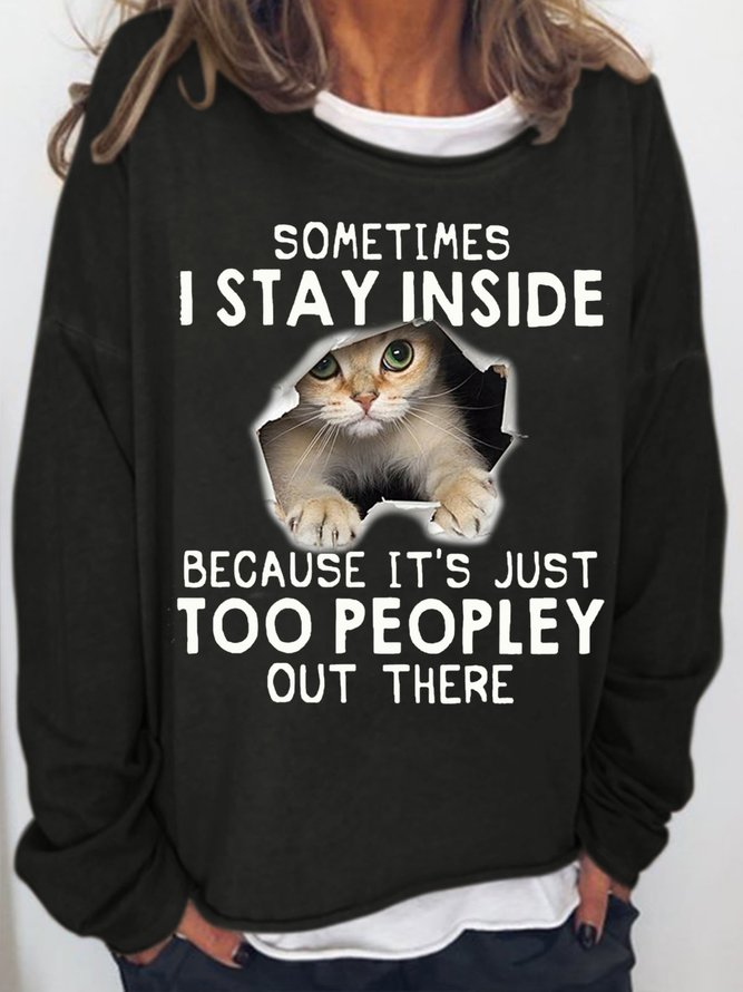 Women’s Funny Letter Cat Print Casual Sweatshirt
