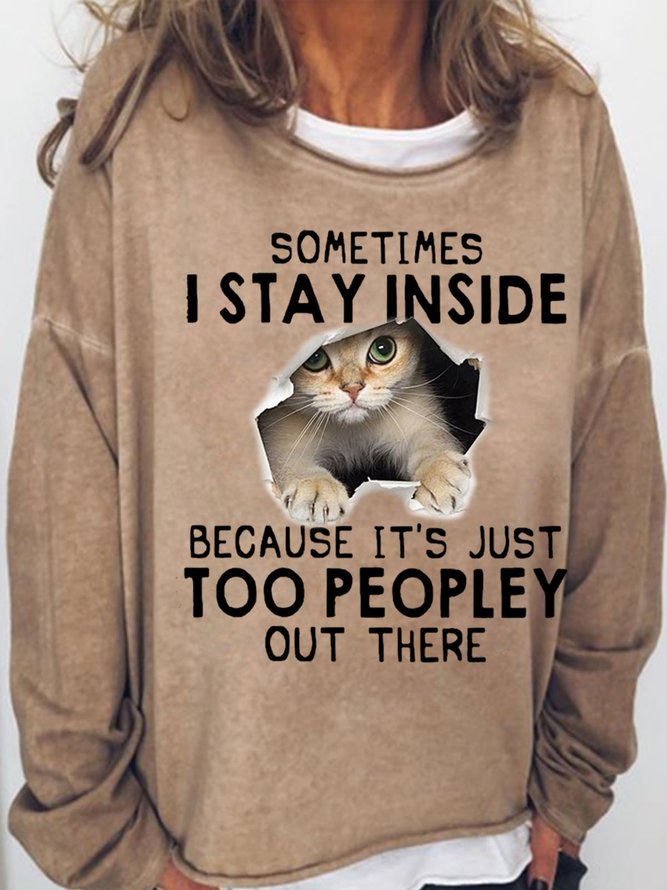 Women’s Funny Letter Cat Print Casual Sweatshirt