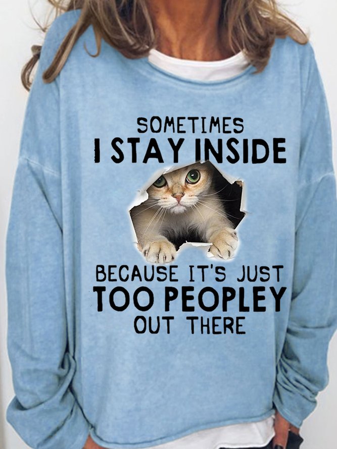 Women’s Funny Letter Cat Print Casual Sweatshirt