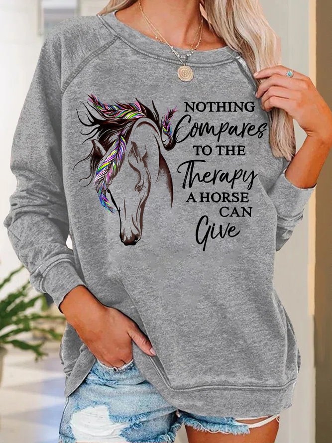 Women's The Therapy A Horse Can Give Crew Neck Loose Simple Sweatshirt