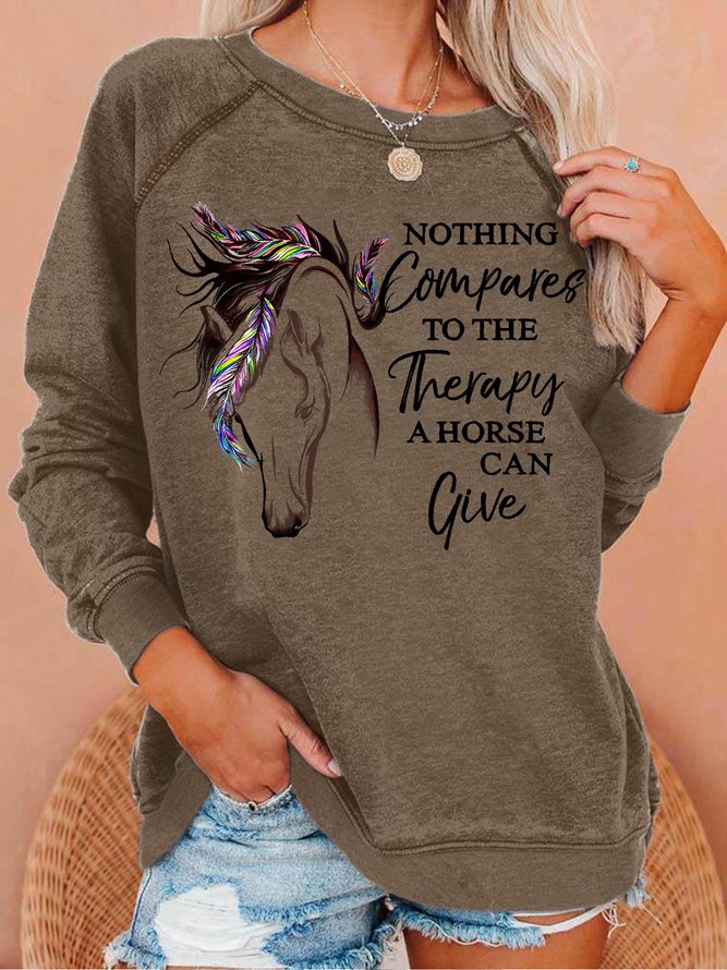 Women's The Therapy A Horse Can Give Crew Neck Loose Simple Sweatshirt