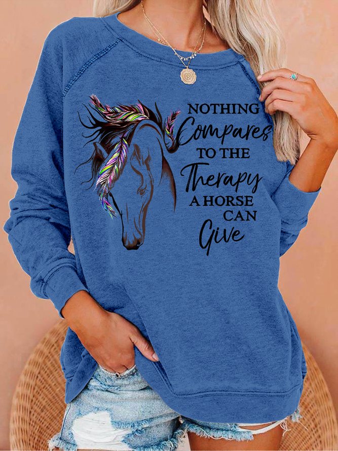Women's The Therapy A Horse Can Give Crew Neck Loose Simple Sweatshirt