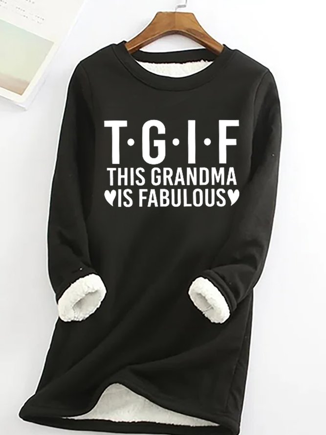 Women‘s Funny Word This Grandma Is Fabulous Simple Loose Crew Neck Text Letters Sweatshirt