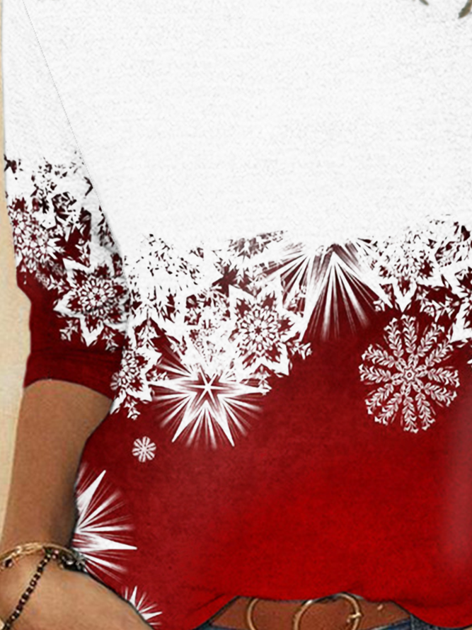 Snowflake gradient print round neck long-sleeved T-shirt