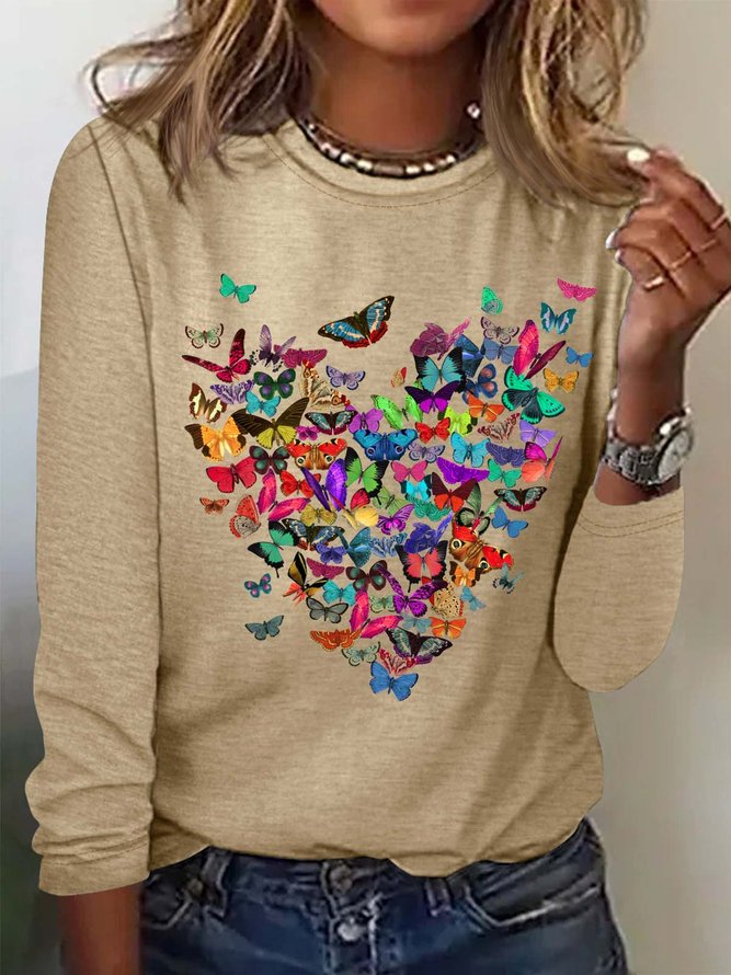 Women's Butterfly Heart Casual Crew Neck Top