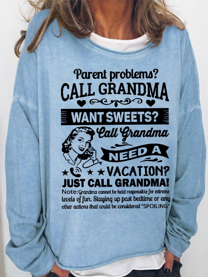 Women's Funny Word Just Call Grandma Text Letters Simple Crew Neck Sweatshirt