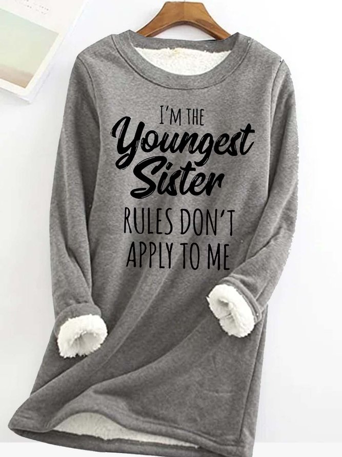 Women's Funny Young Sister Letter Print Crew Neck Casual Sweatshirt