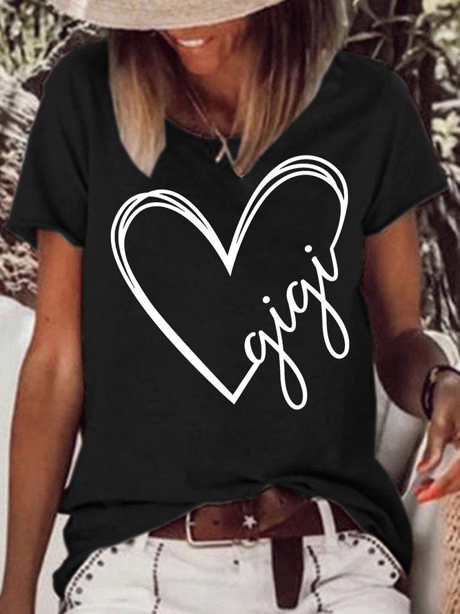 Women's Gigi Heart Crew Neck Casual Letters T-Shirt