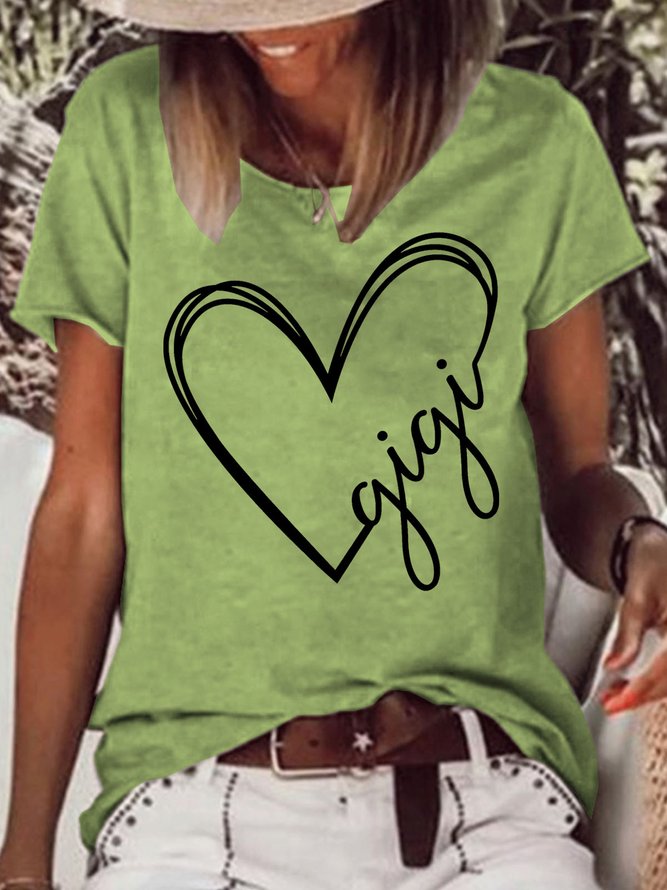 Women's Gigi Heart Crew Neck Casual Letters T-Shirt
