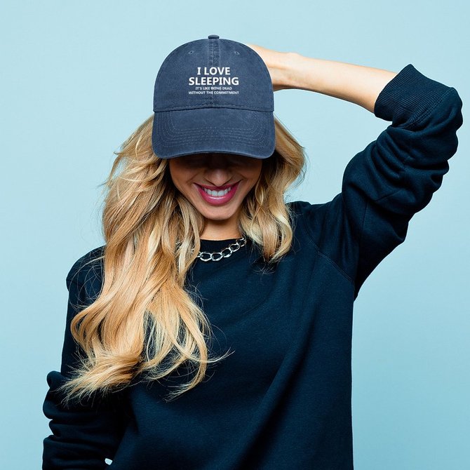 I Love Sleeping It Is Like Being Dead Without The Commitment Funny Adjustable Denim Hat