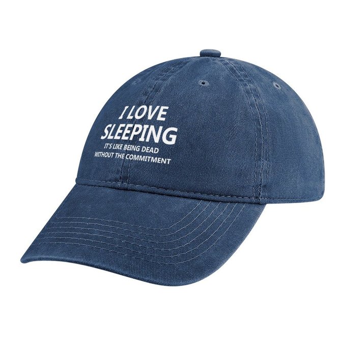 I Love Sleeping It Is Like Being Dead Without The Commitment Funny Adjustable Denim Hat