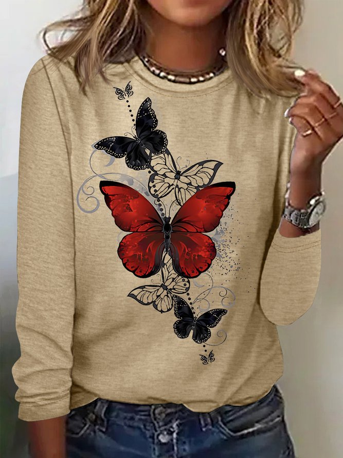 Women's Fashion Butterfly Graphic Printing Casual Regular Fit Top