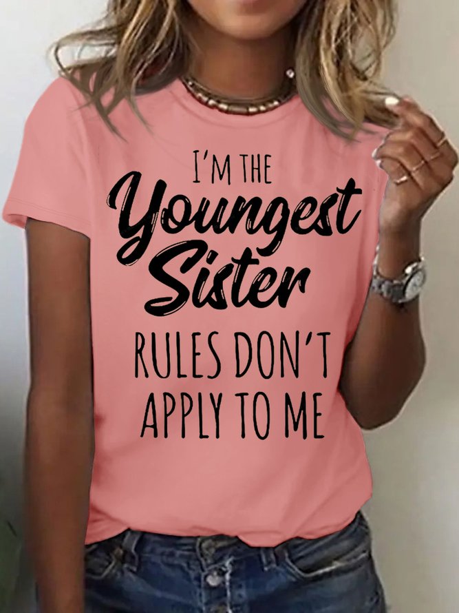 Women's youngest sister Funny Letters Casual Crew Neck T-Shirt