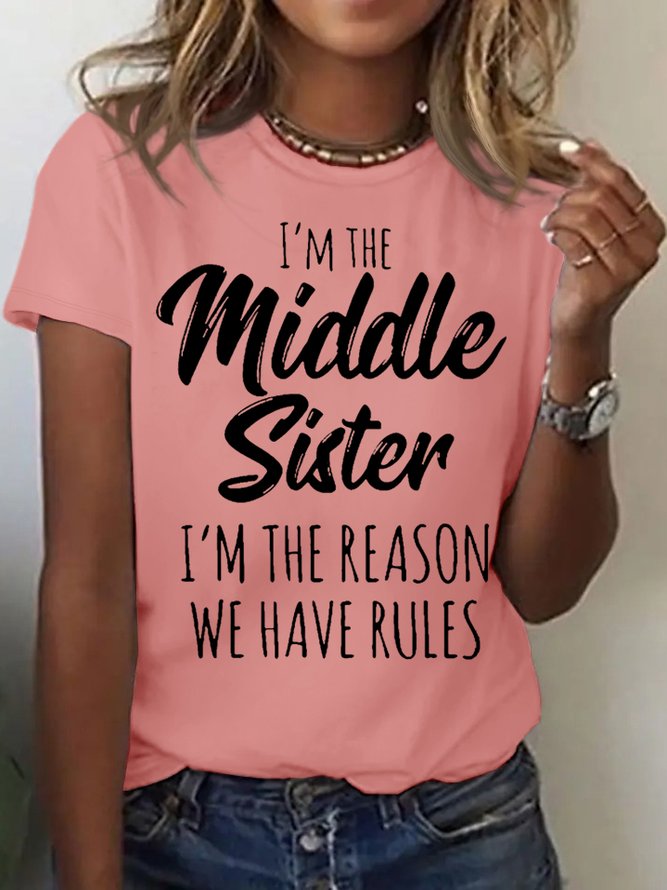 Women's Funny Middle Sister Casual Letters T-Shirt