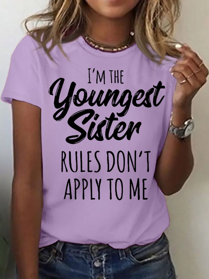 Women's youngest sister Funny Letters Casual Crew Neck T-Shirt