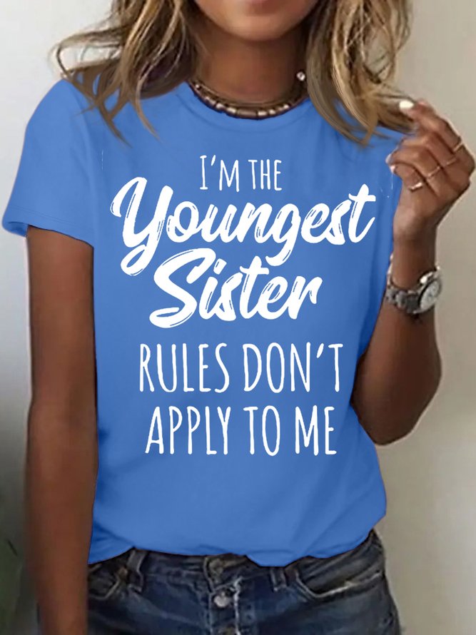 Women's youngest sister Funny Letters Casual Crew Neck T-Shirt
