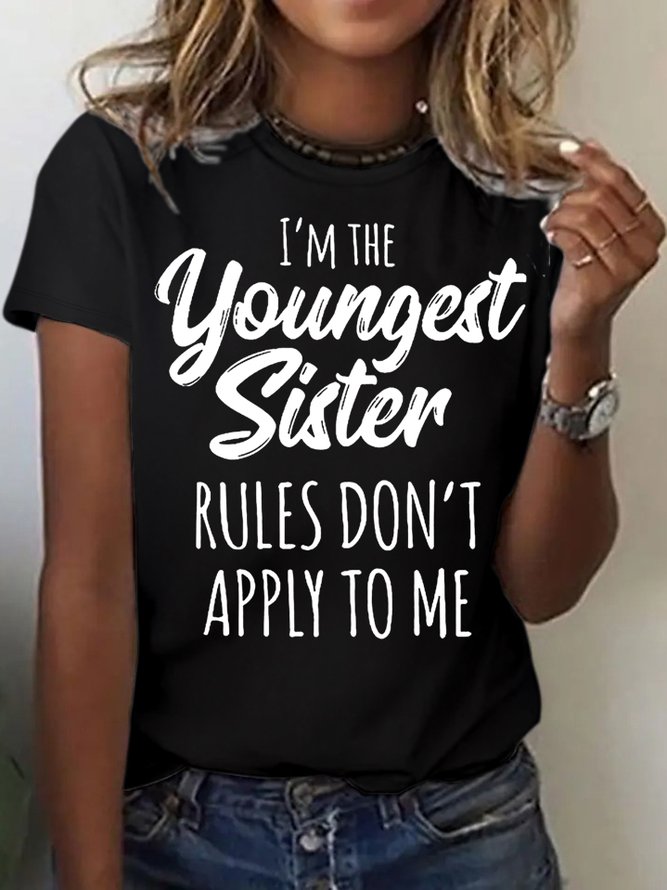 Women's youngest sister Funny Letters Casual Crew Neck T-Shirt