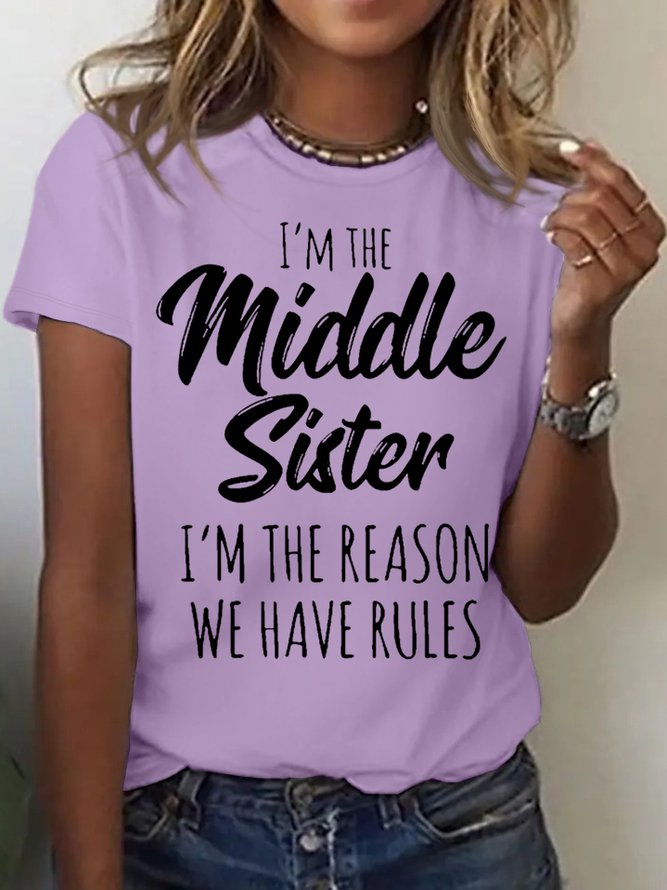 Women's Funny Middle Sister Casual Letters T-Shirt