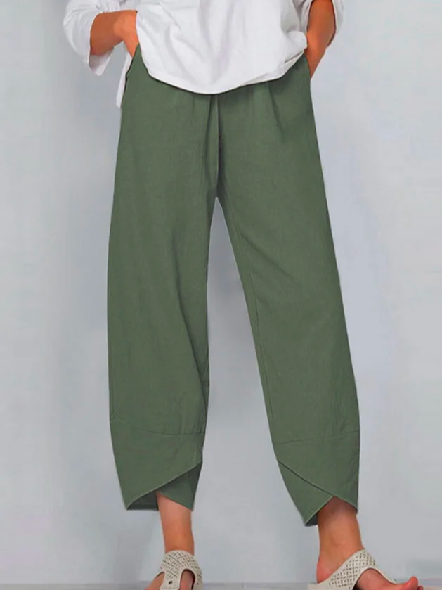 Plain Loosen Cotton Casual Elastic Band Pants