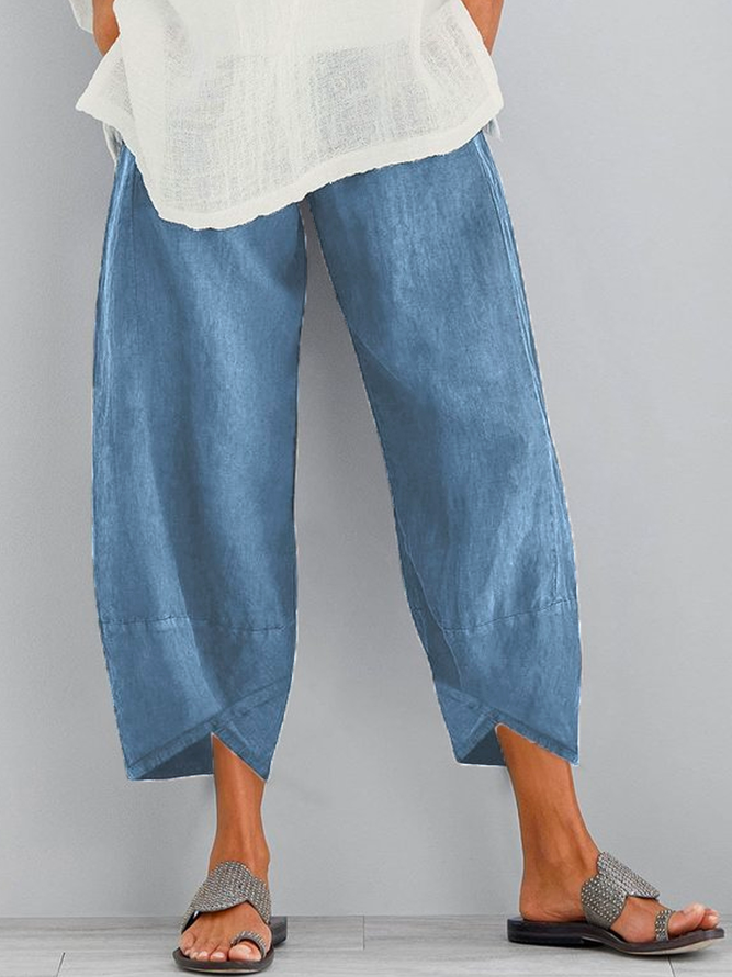 Plain Loosen Cotton Casual Elastic Band Pants