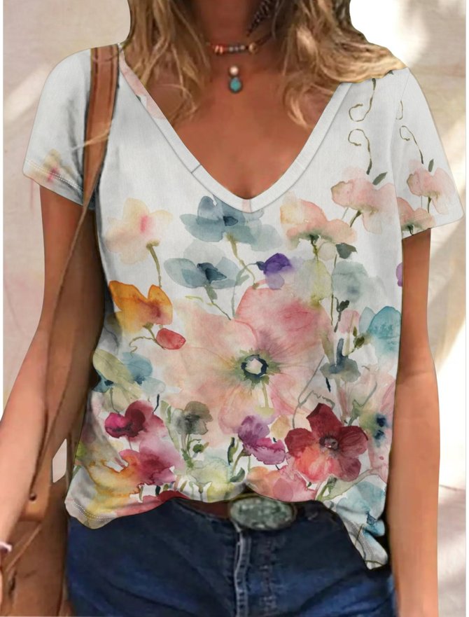 Women's Flower Art Print Casual Regular Fit T-Shirt