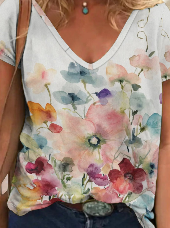 Women's Flower Art Print Casual Regular Fit T-Shirt
