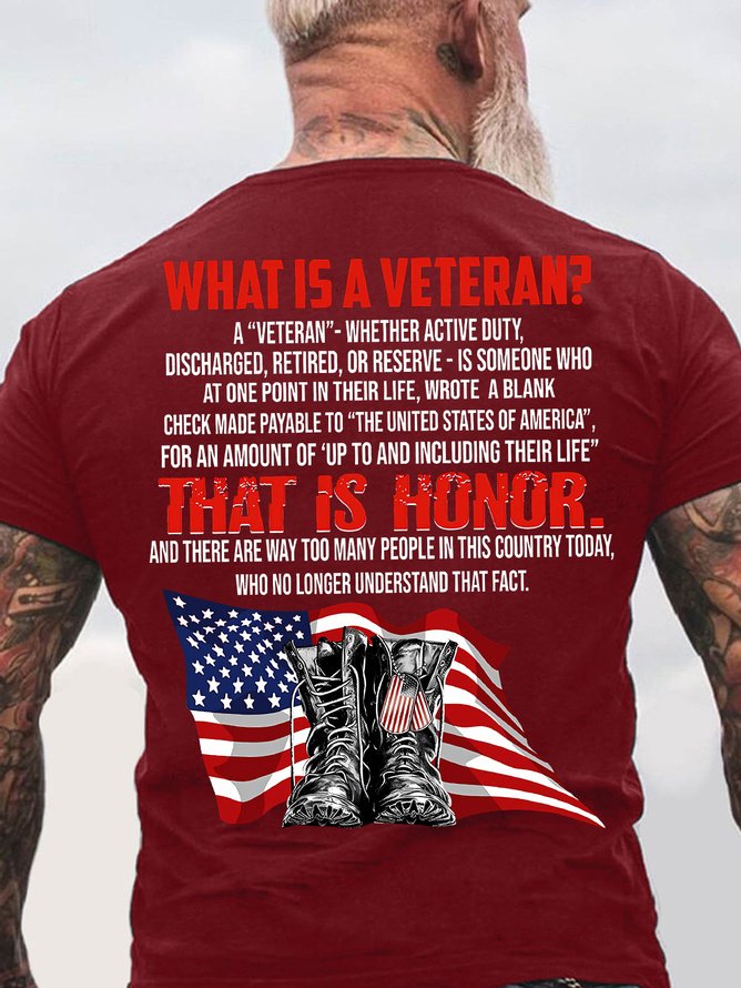 Men's What Is A Veteran That Is Honor Funny Graphic Printing Cotton Casual America Flag T-Shirt