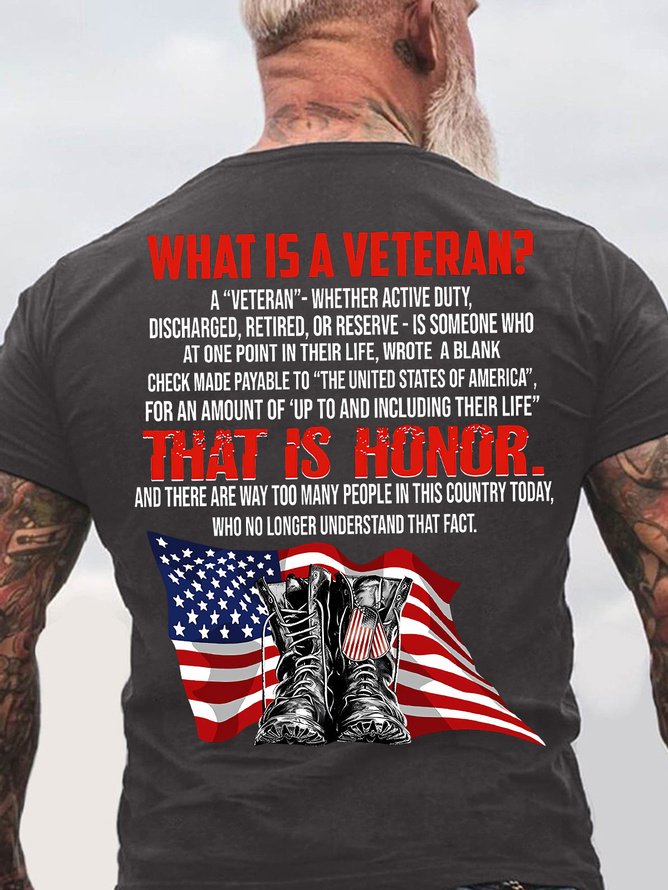 Men's What Is A Veteran That Is Honor Funny Graphic Printing Cotton Casual America Flag T-Shirt