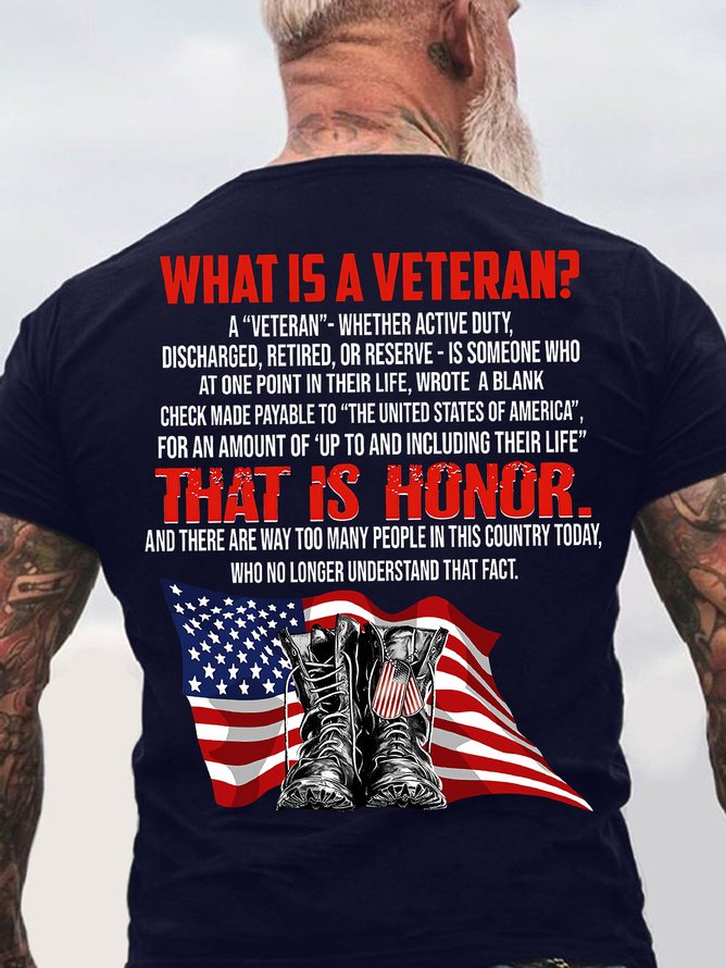 Men's What Is A Veteran That Is Honor Funny Graphic Printing Cotton Casual America Flag T-Shirt