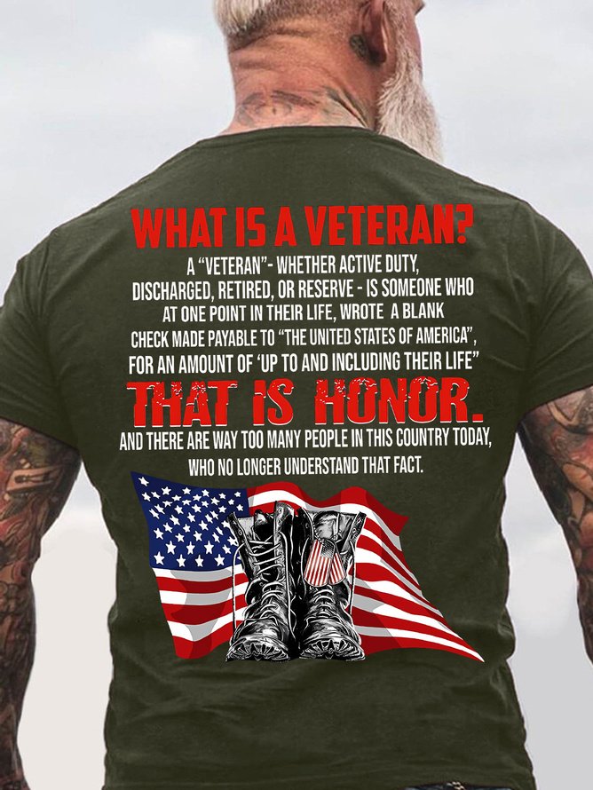 Men's What Is A Veteran That Is Honor Funny Graphic Printing Cotton Casual America Flag T-Shirt