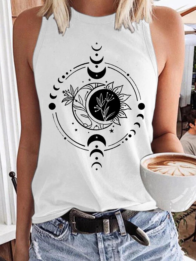 Women's Mystic Moon And Sun Celestial Moon Spiritual Crew Neck Casual Tank Top